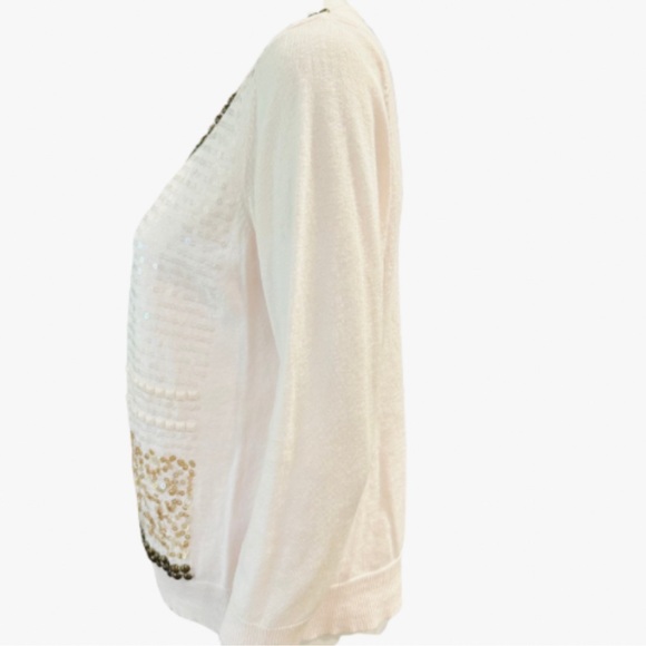 Beautiful Chicos Blush Pink Selene Soft Embellished Linen Blend Cardigan Sweater - Picture 2 of 10